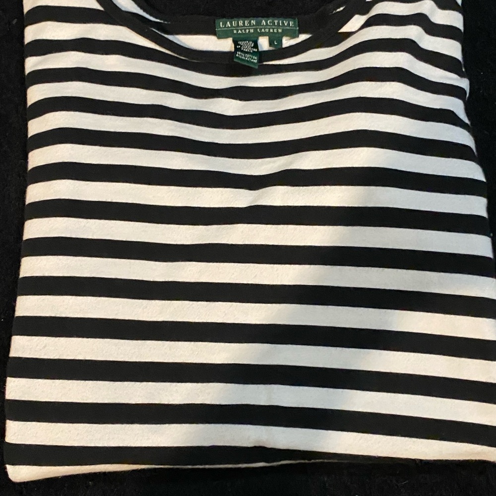 Lauren Active Classic Black and White Striped Short Sleeve Tee